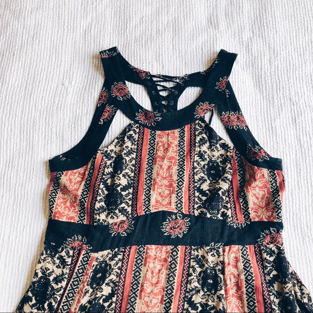 FREE PEOPLE LACE UP BLACK/ORANGE Maxi Dress